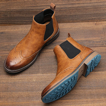 Xajzpa Brogue Chelsea Men Boots 2025 American style Comfortable Fashion Leather Boots